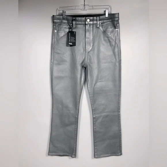 NEW EREVEVE Paige Claudine Silver Metallic Pants Size 32